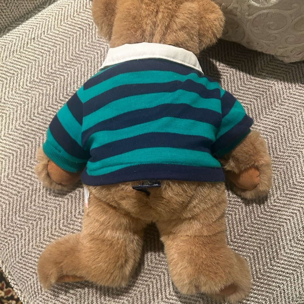 Vintage 1989 Lands End Gund Teddy Bear Rugby Plush Green Blue Polo 14” - Picture 2 of 8
